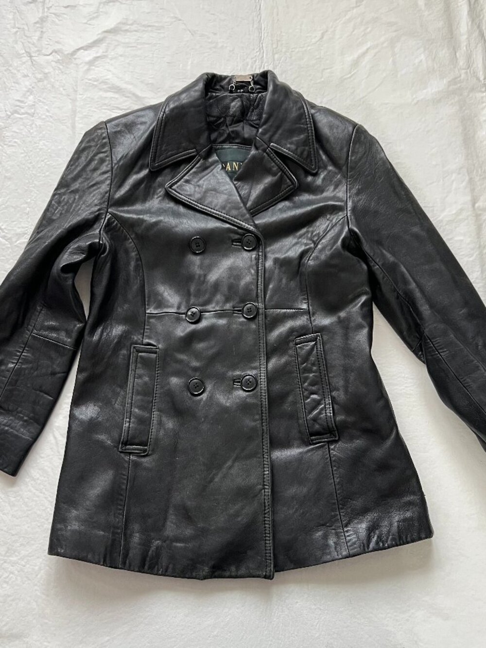 Vintage leather jacket Danier womens Small double breasted pea coat button up